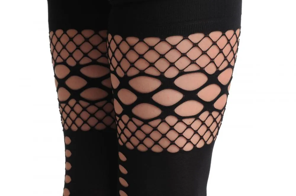 Black Opaque With Keyholes Back Seam & Medium & Large Mesh Top