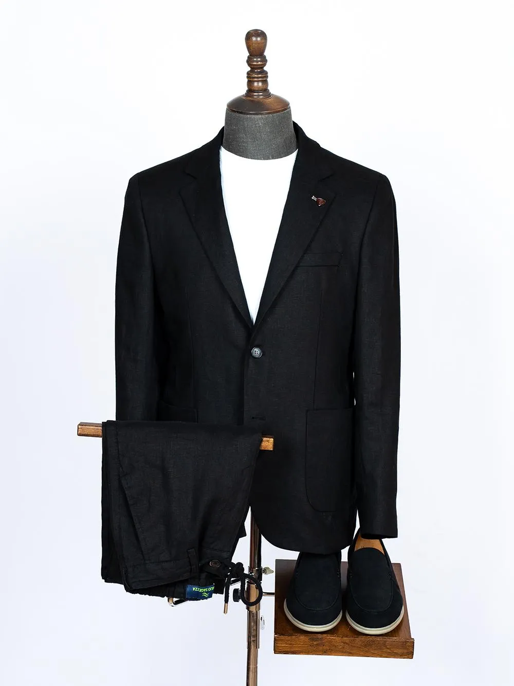 Black Pure Linen Men Summer Suit