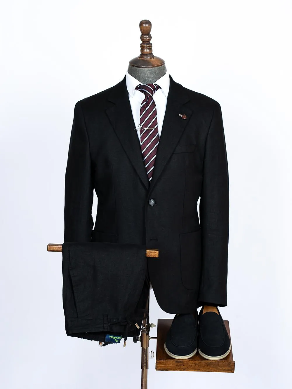 Black Pure Linen Men Summer Suit