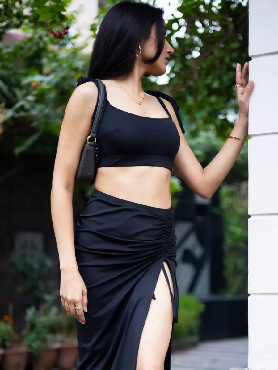 Black Solid Skirt Set