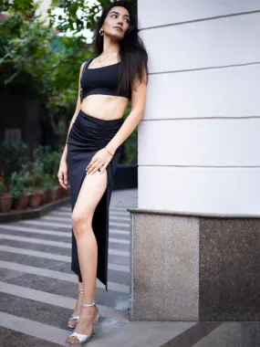 Black Solid Skirt Set