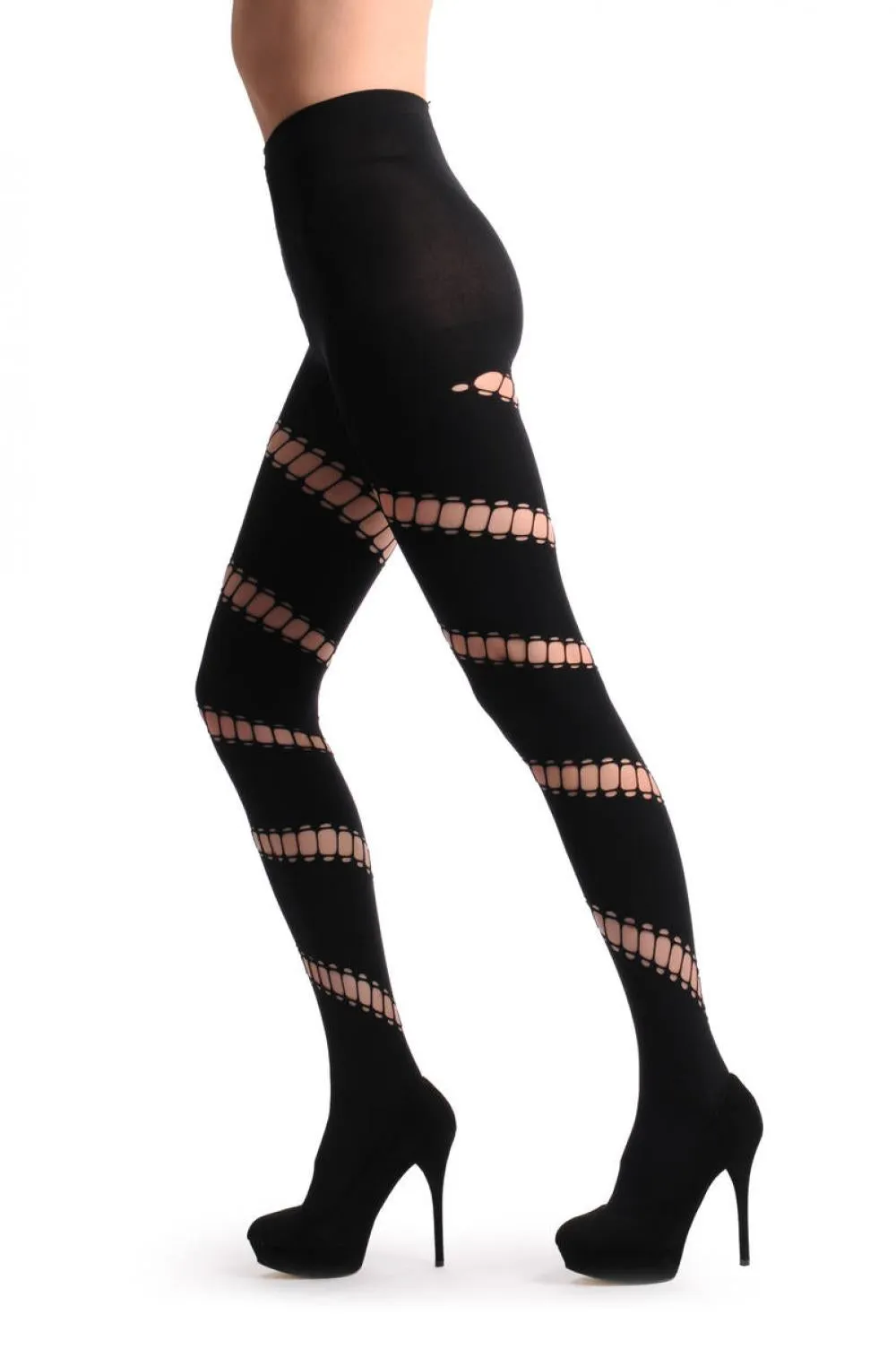 Black With Diagonal Oval Ripped Wrapping Stripe