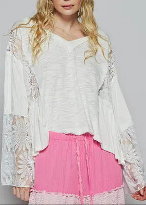 Boho Blossom Lace Flare Sleeve Top (White)