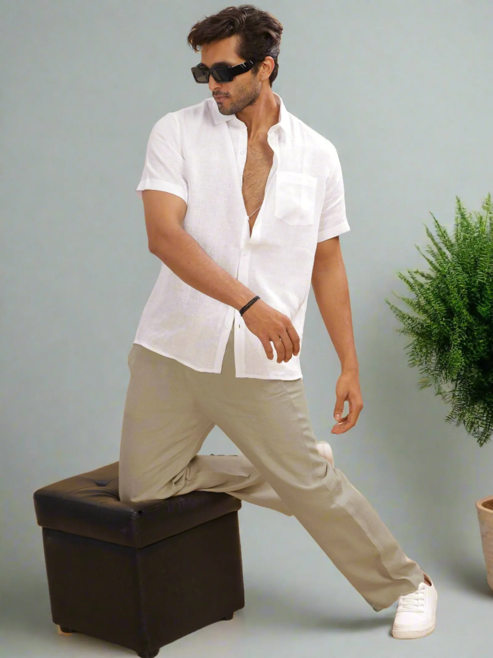 Breeze- Linen Casual Elastic Pants - Ecru
