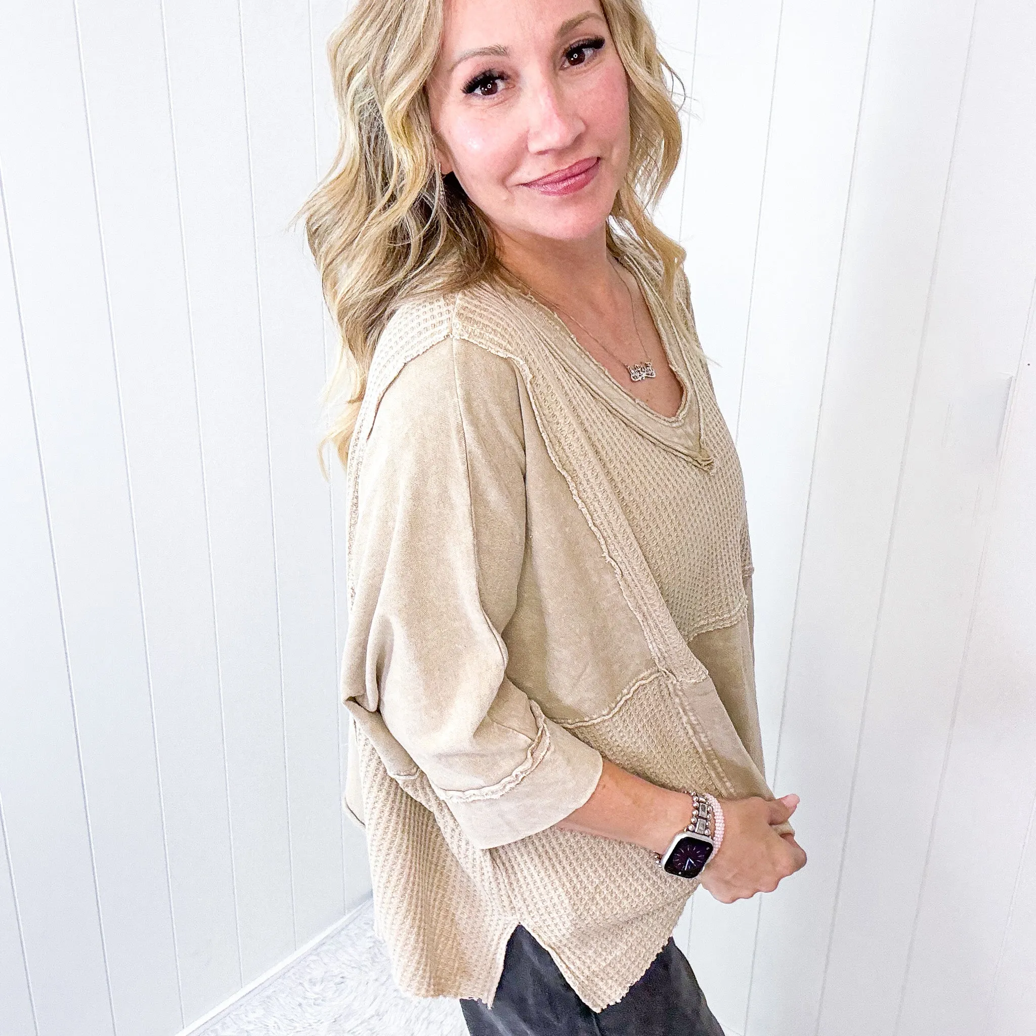 Cozy Canyon Thermal V Neckline Knit Quarter Sleeve Top In 3 Options