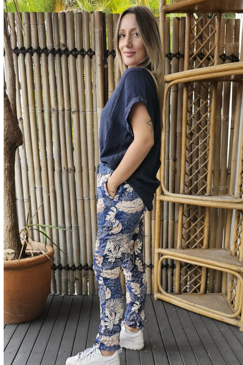 La Strada Palm Navy Stretch Jogger