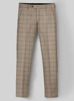 London Loom Beige Windowpane Wool Silk Linen Pants