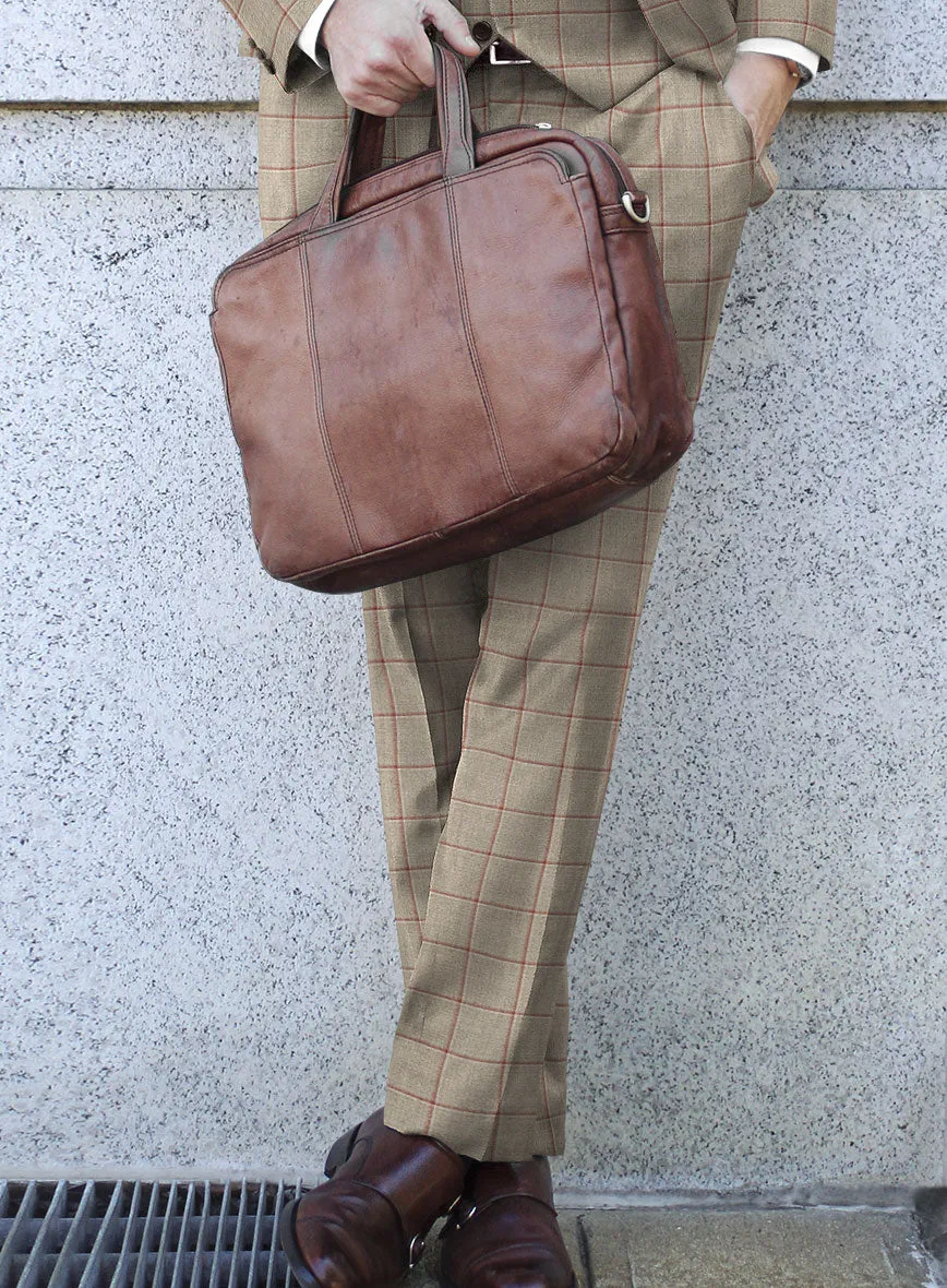London Loom Beige Windowpane Wool Silk Linen Pants