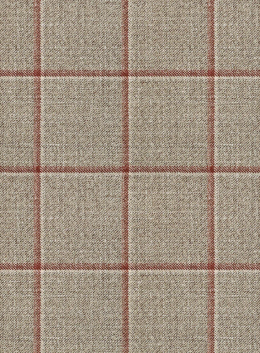 London Loom Beige Windowpane Wool Silk Linen Pants