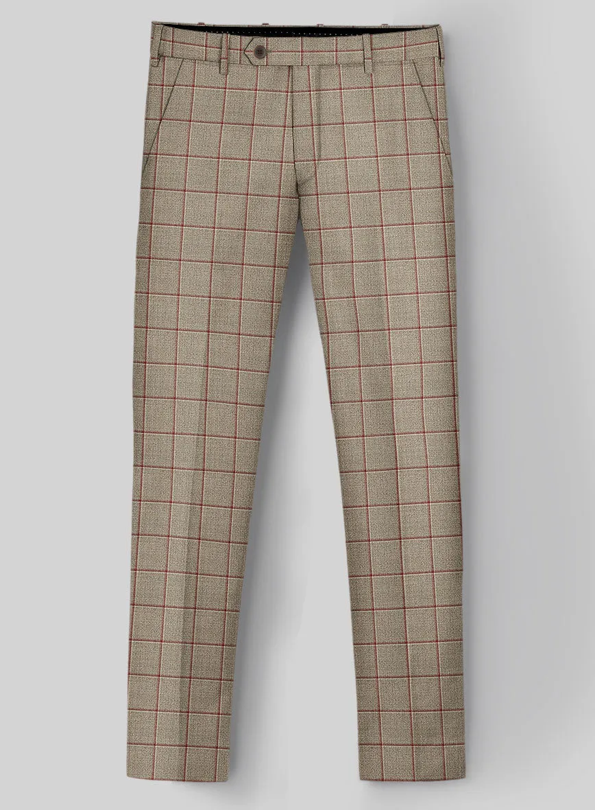 London Loom Beige Windowpane Wool Silk Linen Pants