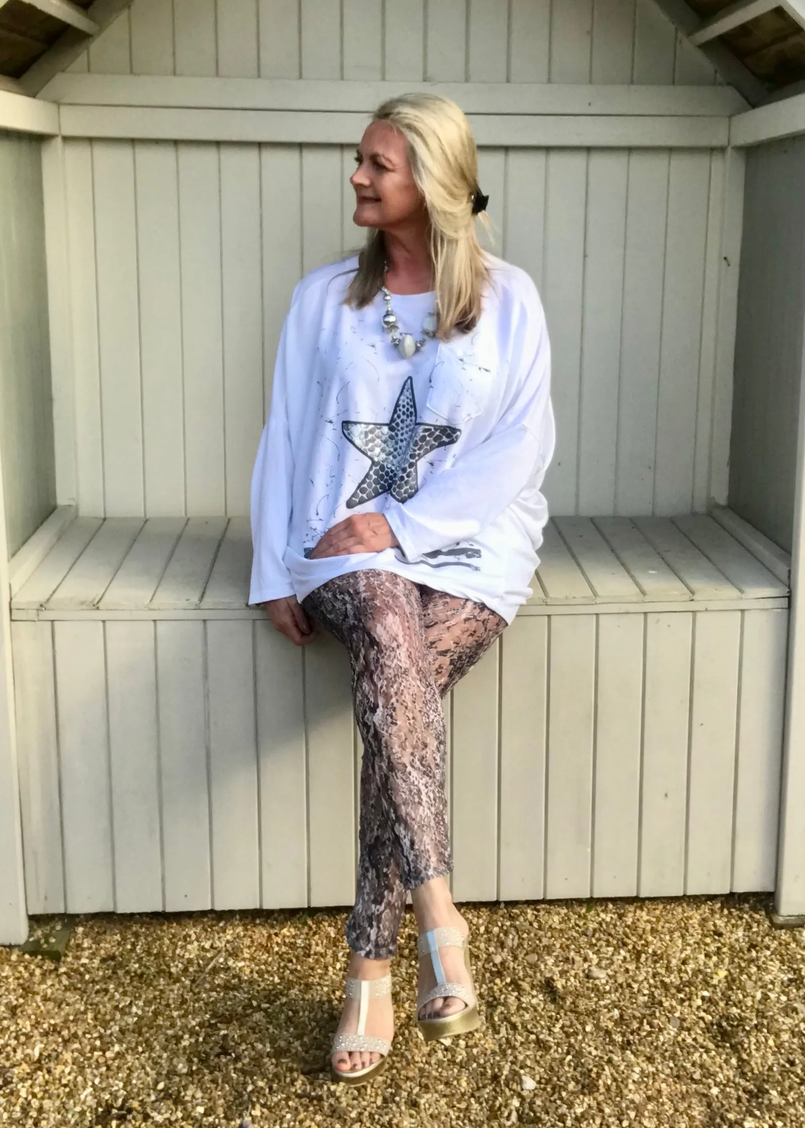 Luxury Lace Leggins in Turquoise and Grey by Feathers Of Italy One Size