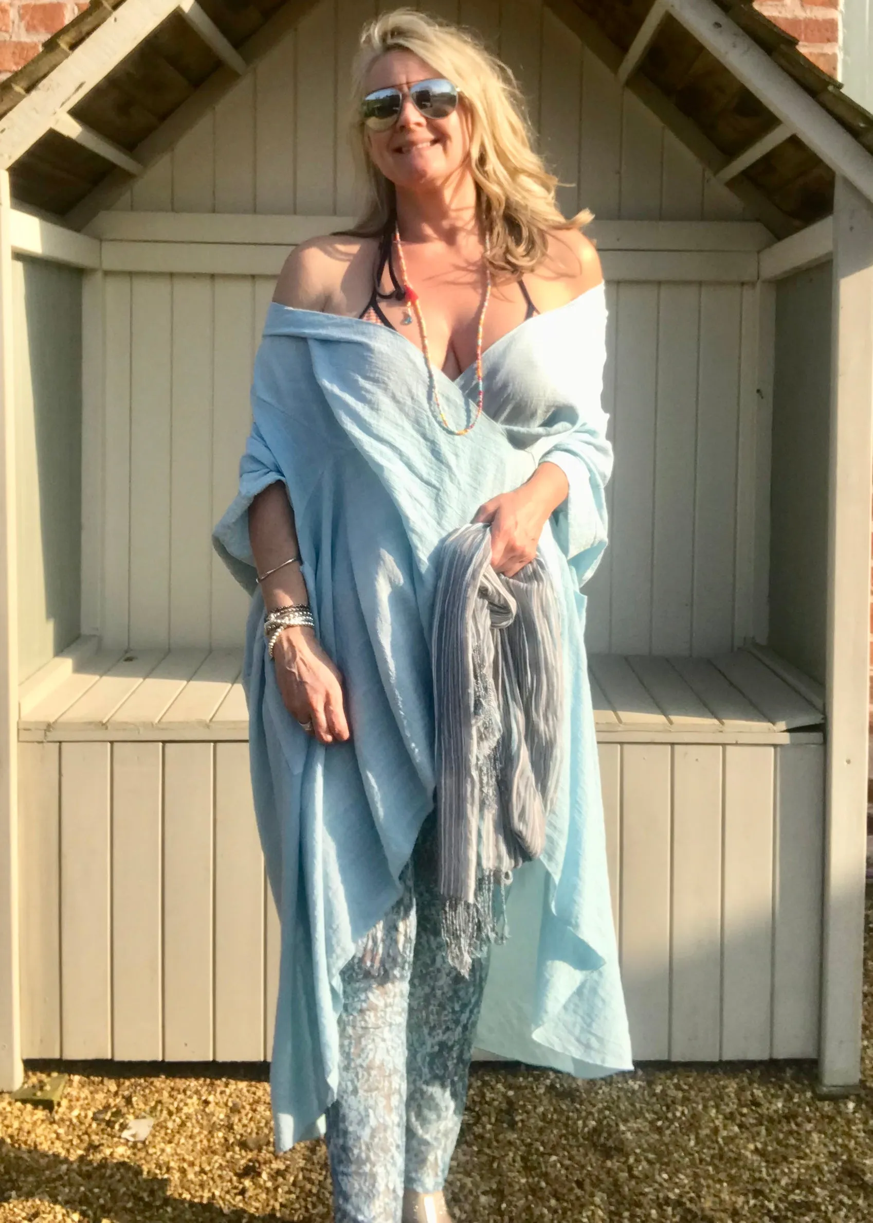 Luxury Lace Leggins in Turquoise and Grey by Feathers Of Italy One Size