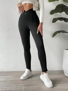 SHEIN Essnce Solid Button Detail Thermal Lined