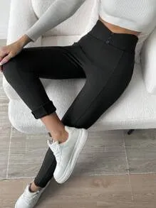 SHEIN Essnce Solid Button Detail Thermal Lined