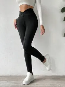 SHEIN Essnce Solid Button Detail Thermal Lined