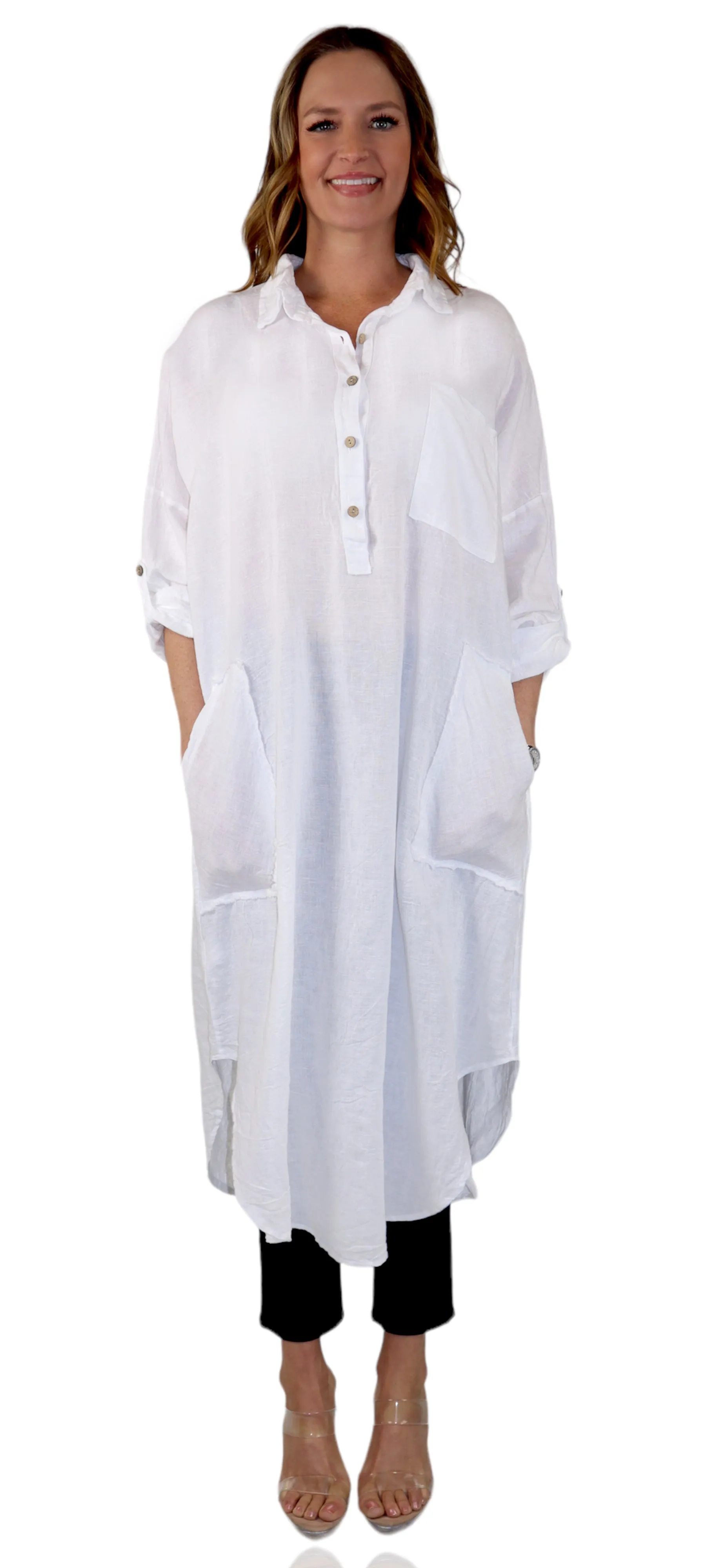 Women's Linen Gauze Blouse,  High Low Button Down Linen Shirt , Semi Sheer Linen Gause Tunic, Regular & Plus Sizes (Copy)
