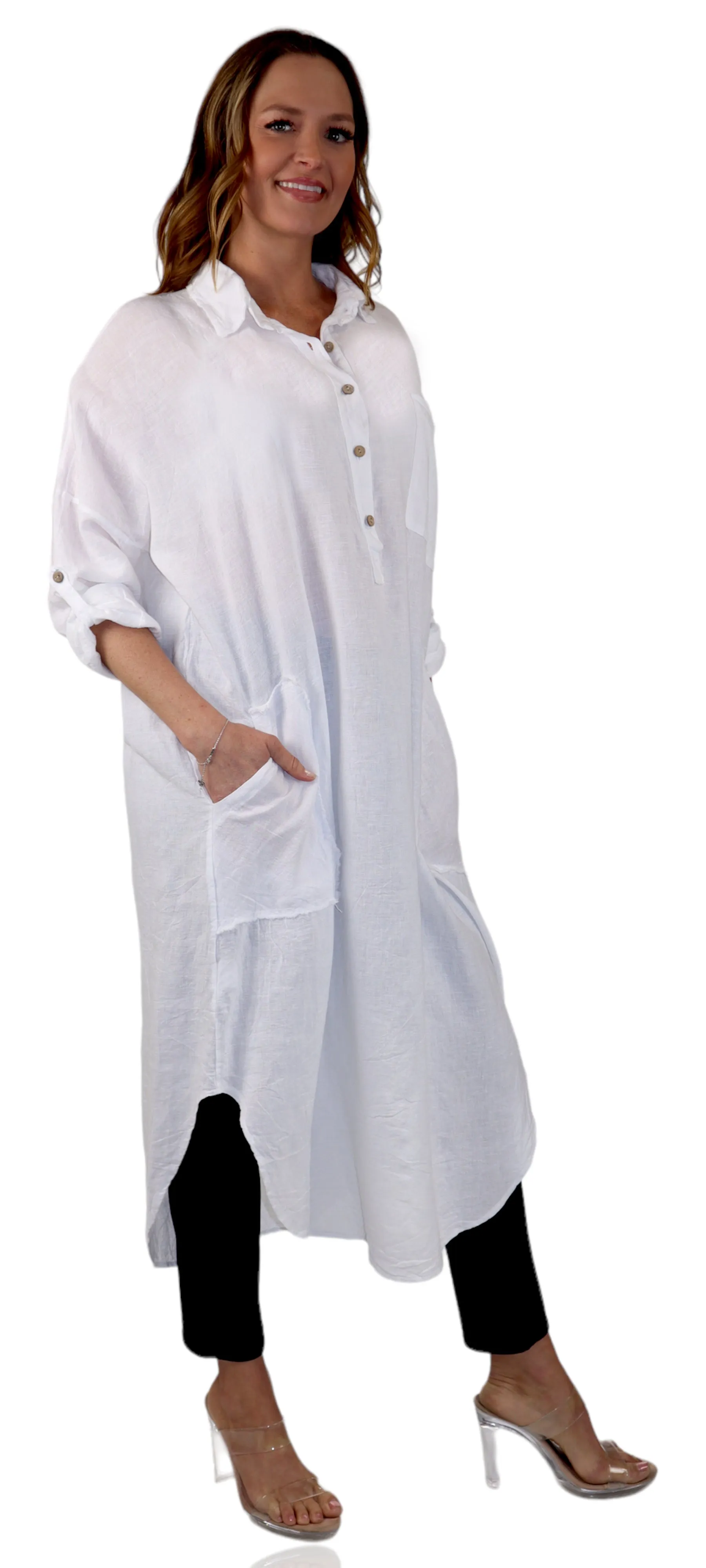 Women's Linen Gauze Blouse,  High Low Button Down Linen Shirt , Semi Sheer Linen Gause Tunic, Regular & Plus Sizes (Copy)