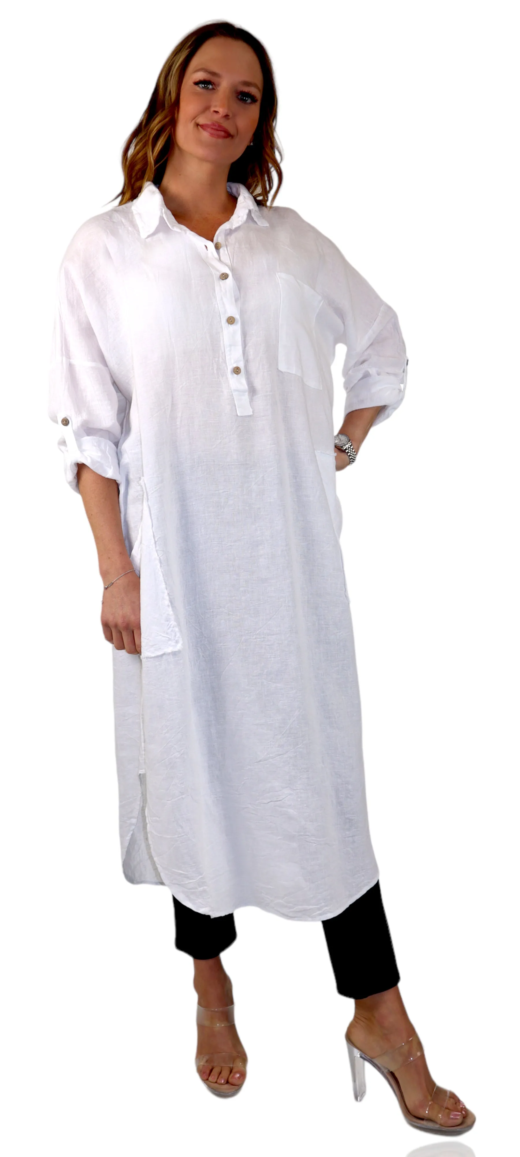 Women's Linen Gauze Blouse,  High Low Button Down Linen Shirt , Semi Sheer Linen Gause Tunic, Regular & Plus Sizes (Copy)